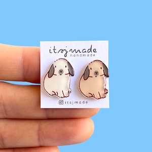 Bunny Rabbit Holland Lop Pet Animal Earrings Jewellery Accessories Gift | Handdrawn Handpainted