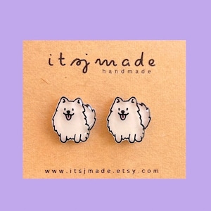 Samoyed Pomeranian Dog Pet Animal Earrings Jewellery Accessories Gift | Handdrawn Handpainted