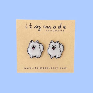 Samoyed Pomeranian Dog Pet Animal Stud Earrings