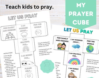 Printable Prayer Cube | DIY Prayer Dice | Coloring Page | Teach Kids to Pray | Christian Game | Bible Activity Printable | Sunday School