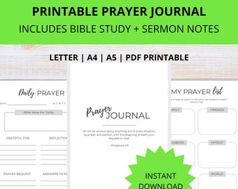 Printable Prayer Journal | Bible Study Journal | Faith Journal | ACTS Method | Planner Pages | Reflection Notes | Christian Planner