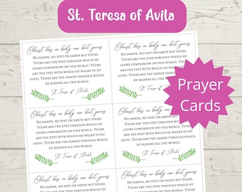 St Teresa of Avila Prayer Cards | Christ has no body but yours | Printable Christian Encouragement Cards