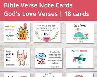 Gottes Liebe Bibel-Vers-Mitteilungskarten | Druckbare Schrift Valentinstag | Niedliche christliche Valentinsgrüße | Religiöse Valentinskarten | Lunchbox Notizen