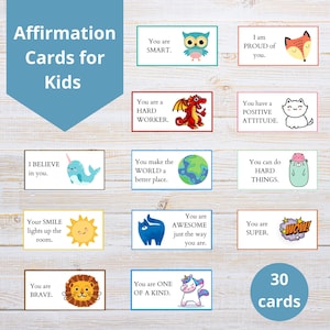 Notes pour la boîte à lunch Affirmation | Cartes de vœux pour enfants | Notes d'amour pour les étudiants | Cartes d'encouragement pour enfants | Affirmations positives des enfants