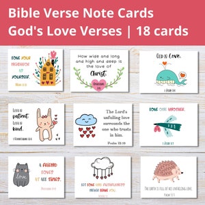God's Love Bible Verse Note Cards | Printable Scripture Valentines | Cute Christian Valentines | Religious Valentine Cards | Lunchbox Notes