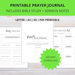 Printable Prayer Journal | Bible Study Journal | Faith Journal | ACTS Method | Planner Pages | Reflection Notes | Christian Planner