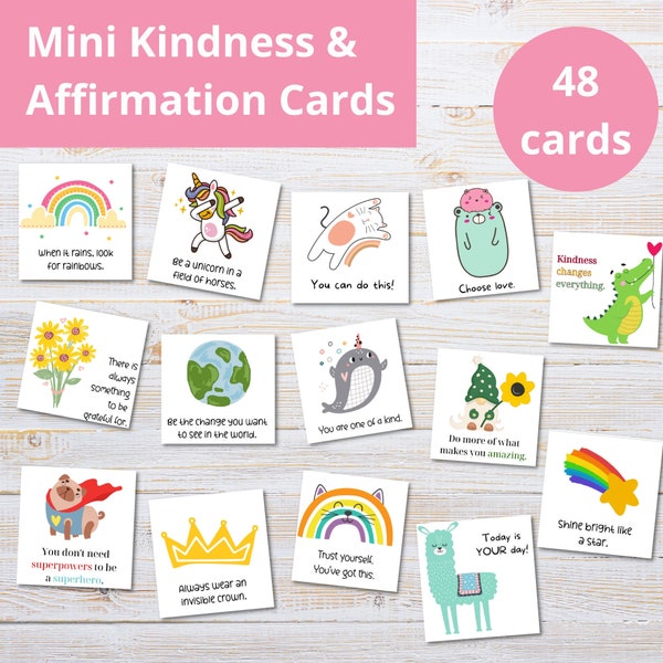 Cartes de gentillesse | Cartes positives | Mini-cartes d'affirmation | Notes d'encouragement | Notes de boîte à lunch pour enfants | Notes inspirantes