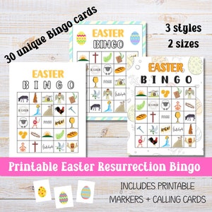 Juego de Bingo de Pascua para Niños / Bingo de Resurrección / Bingo Religioso Imprimible / Bingo Bíblico de Pascua / Tarjetas de Bingo de Semana Santa