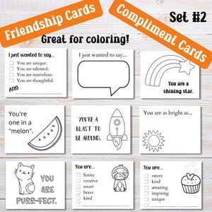 Compliment Cards to Color | Printable Kindness Cards | Friendship Cards | Affirmation Cards for Kids