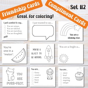 Cartões de elogios para colorir | Cartões de gentileza para imprimir | Cartões de amizade | Cartões de afirmação para crianças
