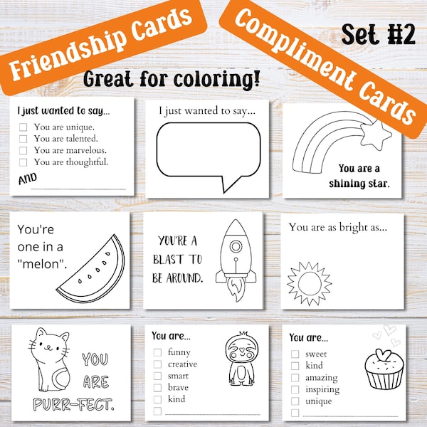 Compliment Cards to Color | Printable Kindness Cards | Friendship Cards | Affirmation Cards for Kids