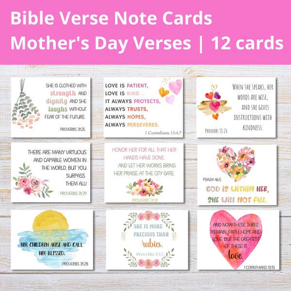 Mothers Day Bible Verse Cards | Mothers Day Scripture Cards | Bible Verse Cards for Women | Proverbs 31 Printable