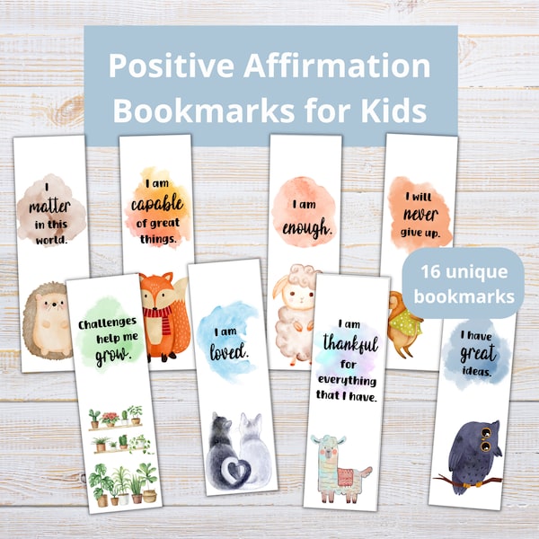 Positive Affirmation Bookmarks for Kids | Affirmation Printable Bookmarks | Positivity | Motivational Quotes | Daily Affirmations