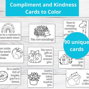 Mindfulness Cards to Color | Printable Kindness Cards | Gratitude and Appreciation Notes | Thank You Notes | Positive Quotes Coloring Cards