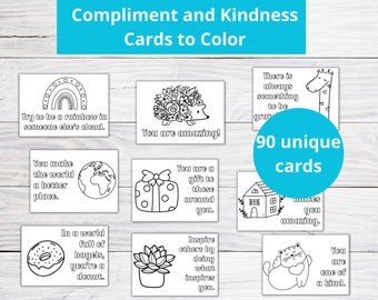 Mindfulness Cards to Color | Printable Kindness Cards | Gratitude and Appreciation Notes | Thank You Notes | Positive Quotes Coloring Cards