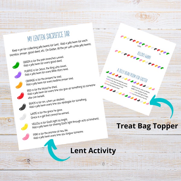 Jelly Bean Prayer Lent and Easter Printables | Jelly Bean Prayer Treat Bag Topper | Lent Sacrifice Jar for Kids | 40 Days of Good Deeds