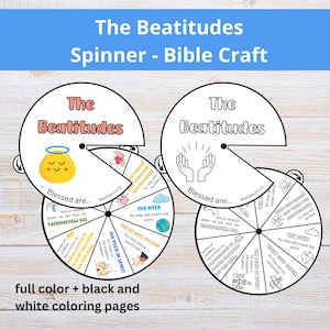 Beatitudes Bible Craft Story Spinner | Beatitudes Coloring Page | Sermon on the Mount Story Wheel | Beatitudes of Jesus Printable for Kids
