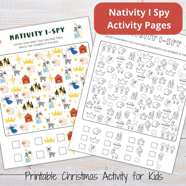 Nativity I Spy Activity Pages | Christmas Printable Coloring Pages | Christmas Games | Homeschool Game | Christmas Seek and Find