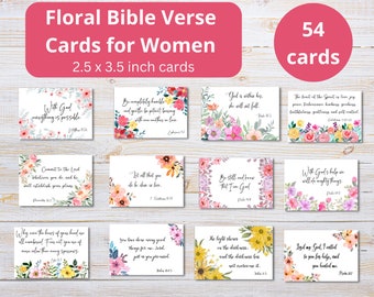 54 Floral Bible Verse Cards | Printable Scripture Cards for Women | Lunch Notes | Journal Collage Sheet | Digital Scripture Cards