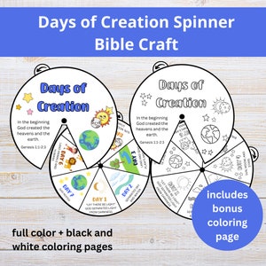 Tage der Schöpfung Basteln für Kinder | Sonntagsschule Bibel Handwerk Spinner | Genesis 1 Bibel Handwerk | Kinderbibel