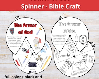 Armor of God Craft | Bible Activity | Memory Game | Sunday School Craft | Amor of God Coloring Page for Kids | Coloring Spinner