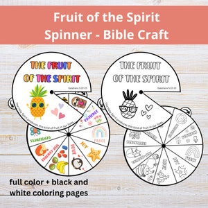 Lavoretto biblico per bambini con frutto dello spirito, artigianato scolastico domenicale, Galati 5:22-23, disegno da colorare Frutto dello spirito, filatoio stampabile