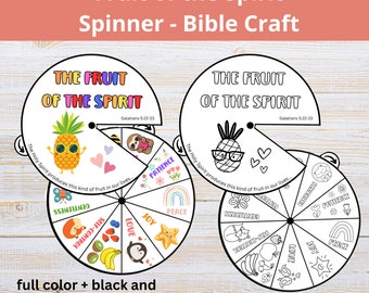 Fruit of the Spirit Bible Craft for Kids | Sunday School Craft | Galatians 5:22-23 | Fruit of the Spirit Coloring Page | Printable Spinner