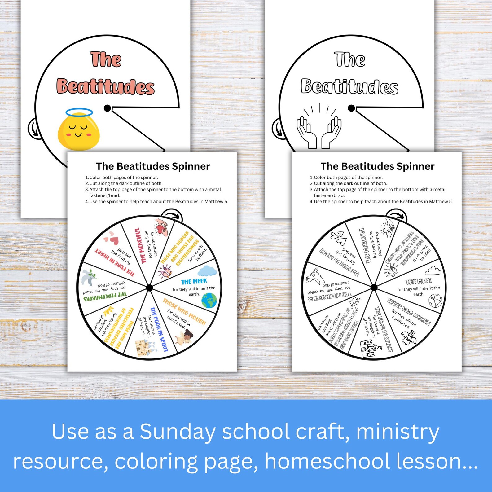 Beatitudes Bible Craft Story Spinner | Beatitudes Coloring Page ...