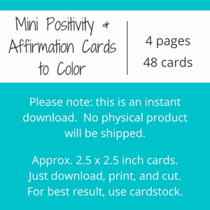 Mini Kindness Cards to Color | Affirmation Cards | Printable Kindness ...