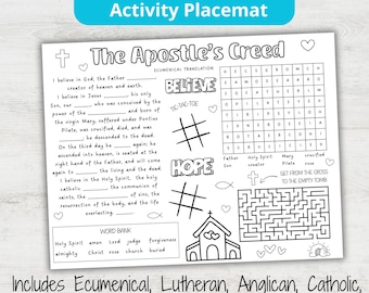 The Apostles' Creed Activity Placemat | Sunday School Activity | Christian Coloring Page | Confirmation Activity | Bible Craft for Kids