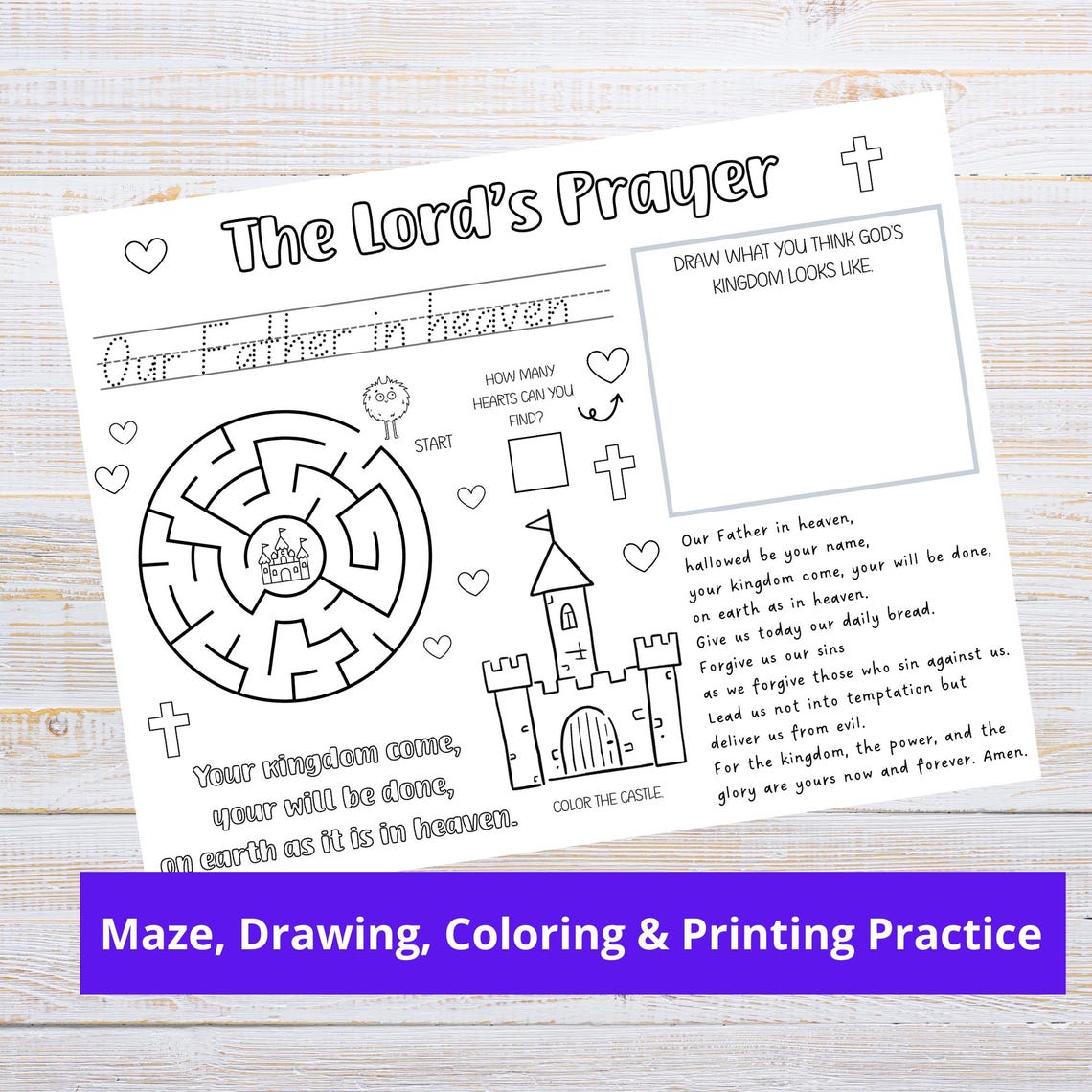 The Lord's Prayer Activity Placemat | Bible Coloring Page for Kids ...