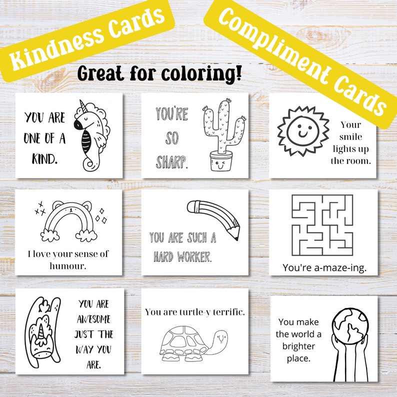 Compliment Cards Kindness Cards to Color Printable - Etsy