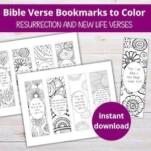 Può includere: Segnalibri di versetti biblici stampabili in bianco e nero da colorare. I segnalibri presentano disegni floreali e geometrici con citazioni ispiratrici e versetti biblici. Il testo include "Resurrezione e versetti della nuova vita" e "Download istantaneo".
