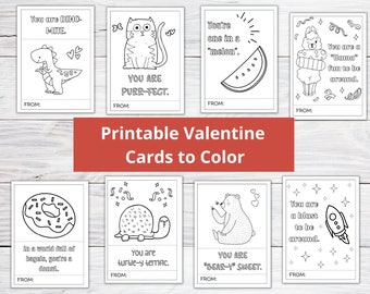 Valentines to Color | Valentine Coloring Cards | Printable Valentine's Day Cards | Kids Valentines | Classroom Cards | Funny Valentines