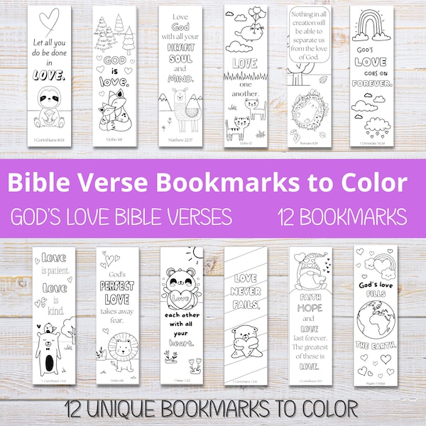 Bible Verse Bookmarks to Color | Scripture Coloring Bookmarks for Kids | Printable Love Bookmarks | Kids and Student Gifts | Valentines