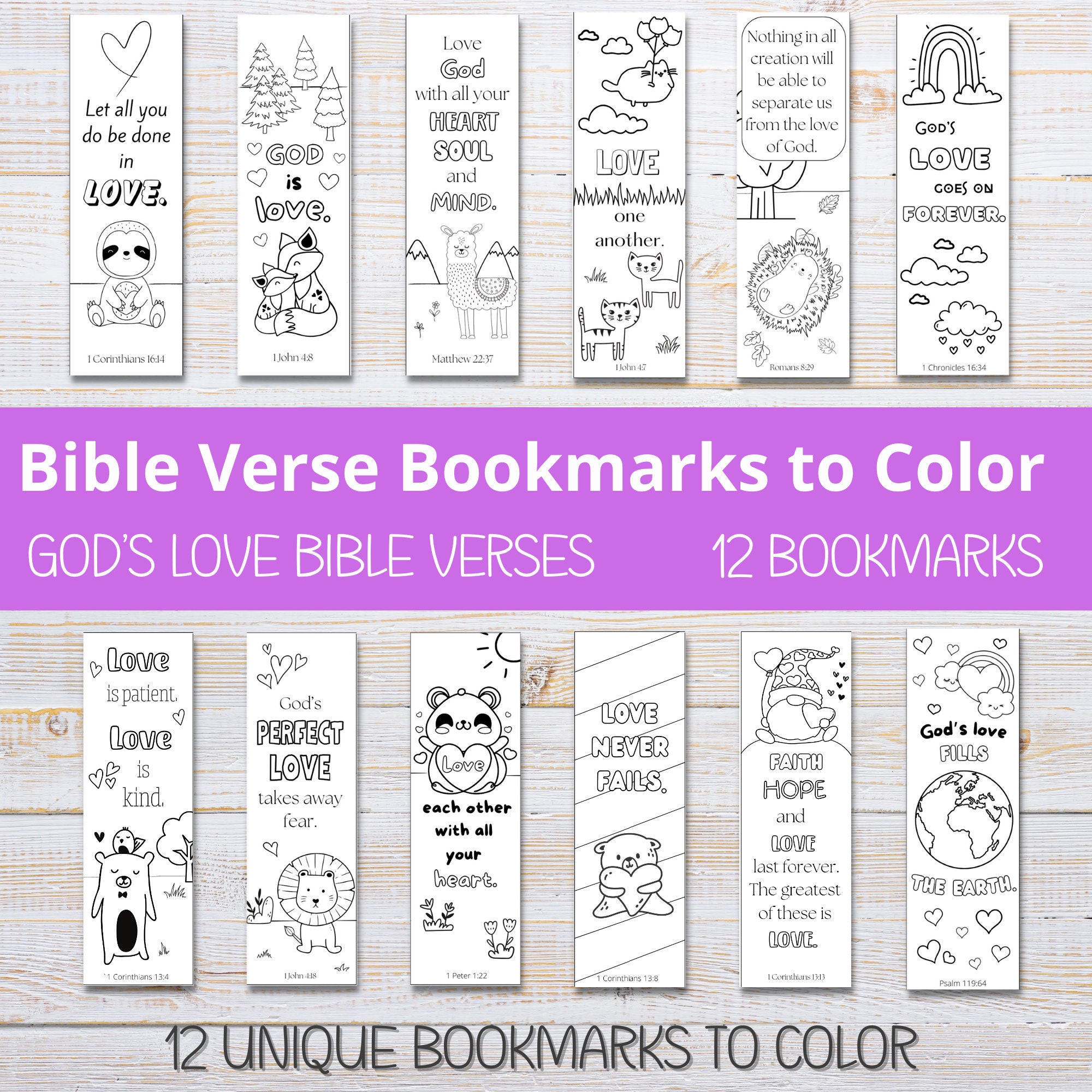 Bibel Vers Lesezeichen zum Ausmalen | Lesezeichen zum Ausmalen für Kinder | Druckbare Liebe Lesezeichen | Studenten Geschenke | Christliche Valentinsgrüße