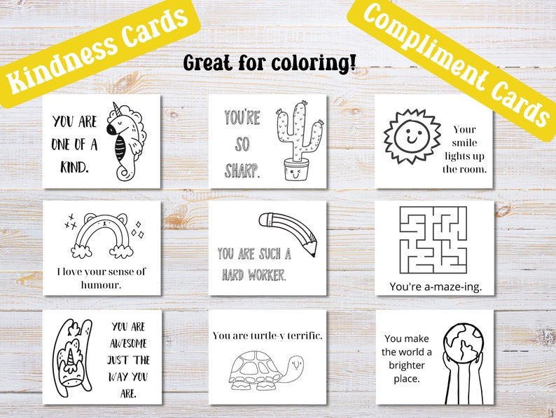 Compliment Cards Kindness Cards to Color Printable Positivity Cards Kindness Cards for Kids Coloring Cards Friendship Cards image 1