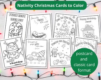 Nativity Christmas Coloring Cards | Christmas Cards to Color | Happy Birthday Jesus Coloring Pages | Religious Christmas Cards for Kids