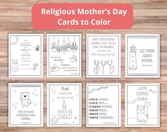 Religious Mothers Day Cards to Color |  Sunday School Printable | Bible Verse Mothers' Day Craft