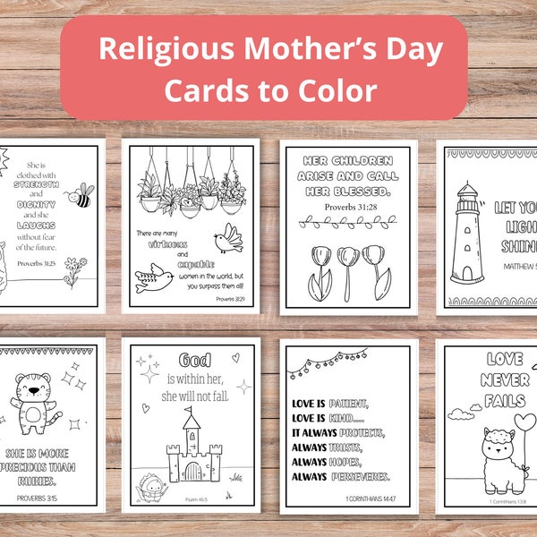 Religious Mothers Day Cards to Color | Mothers Day Postcards | Mothers Day Coloring Pages | Bible Verse Mothers Day | Sunday School Craft