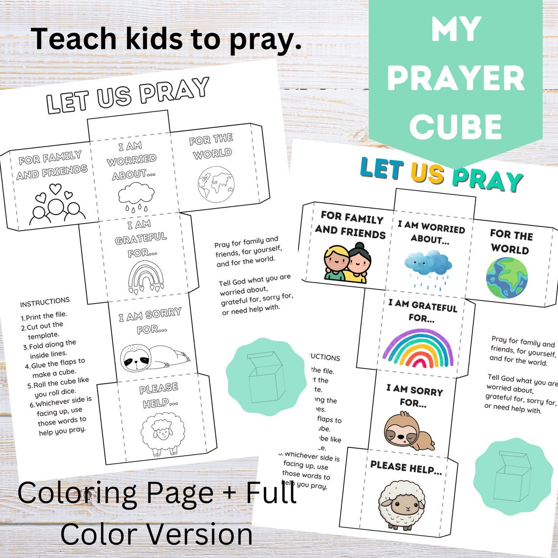 Printable Prayer Cube DIY Prayer Dice Coloring Page Teach Kids to Pray ...