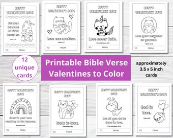 Printable Valentines to Color | Christian Valentine | Sunday School Craft | Kids Valentine Cards | Bible Verse Valentine Coloring Cards