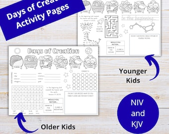 Days of Creation Activity Placemat | Bible Activities and Games | Homeschool Lesson | Bible Verse Coloring Page | Genesis 1 Activity Sheet