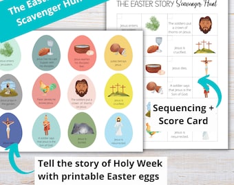 The Easter Story Scavenger Hunt | Christian Easter Egg Hunt for Kids | Holy Week Scavenger Hunt | Printable Resurrection Eggs | Easter Game