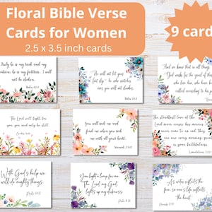 Cartes florales de vers de bible | Cartes bibliques pour femmes | Étiquettes volantes imprimables bibliques | Cartes de correspondance de versets bibliques inspirants