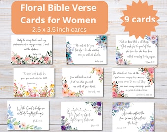 Tarjetas florales de versículos bíblicos / Tarjetas de Escrituras para mujeres / Etiquetas colgantes de Escrituras imprimibles / Tarjetas de notas de versículos bíblicos inspiradores