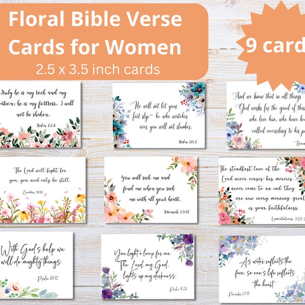Floral Bible Verse Cards | Scripture Cards for Women | Printable Scripture Hang Tags | Inspirational Bible Verse Note Cards