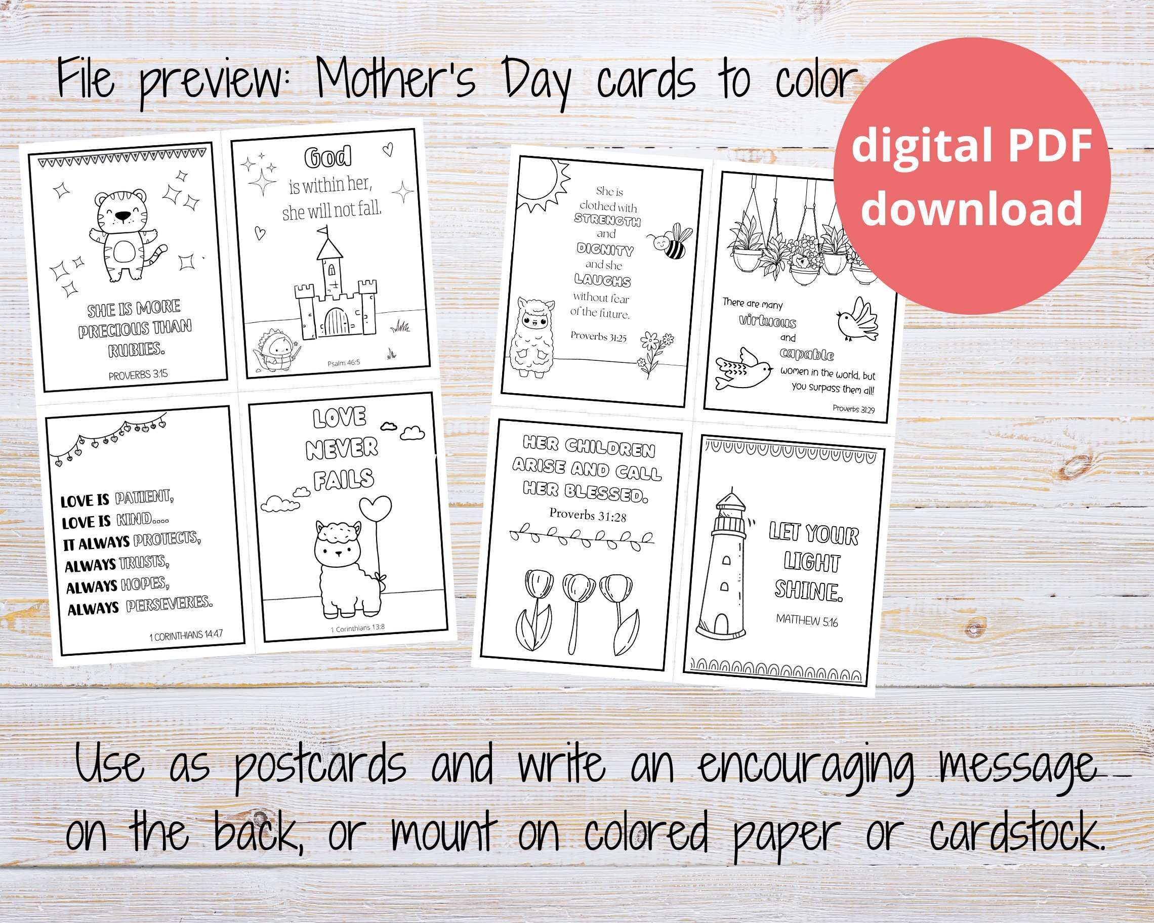 Religious Mothers Day Cards to Color | Mothers Day Postcards | Mothers ...