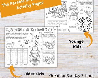 d'activité La parabole de la pièce de monnaie perdue | Bricolage imprimable pour l'école du dimanche | Coloriage de la Bible pour les enfants