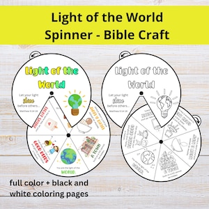 Light of the World Craft | Sermon on the Mount Story Spinner | Bible Coloring Page for Kids | Sunday School Craft | Bible Lesson Craft